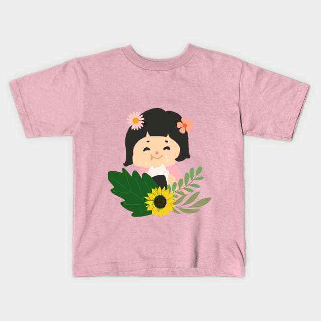 flower child smiling Kids T-Shirt by Nata De'Art